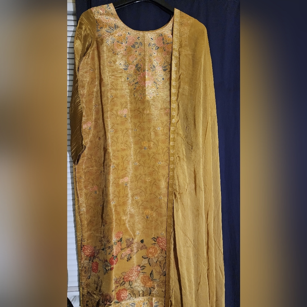 3pc Olive Green Silk Salwar Kameez